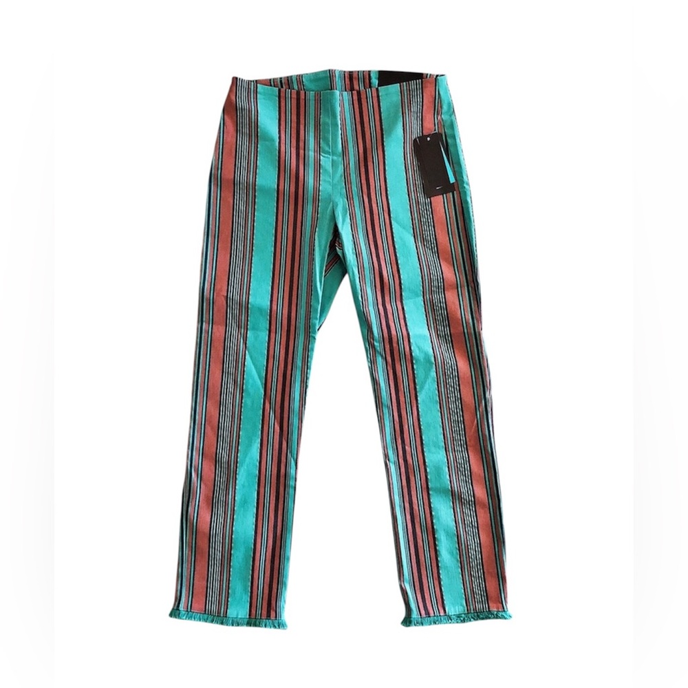Attyre Audrey Stripe Ankle Frayed Hem Pull-On Pants, NWT, Size 6